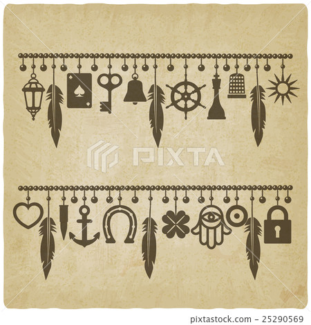 charm bracelets. good luck symbols old background 25290569