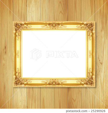 Antique gold frame on wooden wall Antique gold frame on wooden wall 25290926