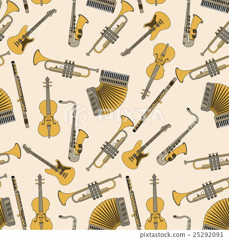 Seamless pattern with different music instruments. Seamless pattern with different music instruments. 25292091
