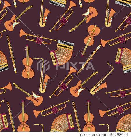 Seamless pattern with different music instruments. Seamless pattern with different music instruments. 25292094