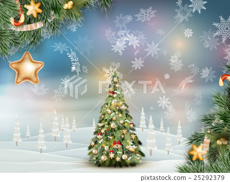 Christmas fir tree on winter landscape. EPS 10 Christmas fir tree on winter landscape. EPS 10 25292379