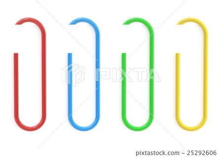 Colored Paperclips and Paper, 3D rendering Colored Paperclips and Paper, 3D rendering 25292606