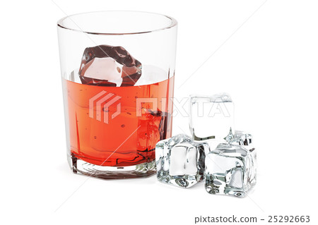 Glass with alcohol drink and ice, 3D rendering Glass with alcohol drink and ice, 3D rendering 25292663