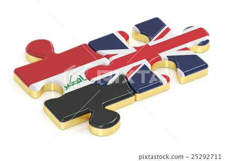 Iraq and UK puzzles from flags, 3D rendering 25292711