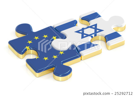 Israel and EU puzzles from flags, 3D rendering Israel and EU puzzles from flags, 3D rendering 25292712