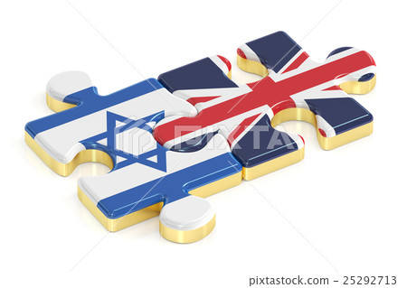 Israel and UK puzzles from flags, 3D rendering 25292713