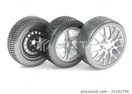 Set of car wheels, 3D rendering Set of car wheels, 3D rendering 25292798