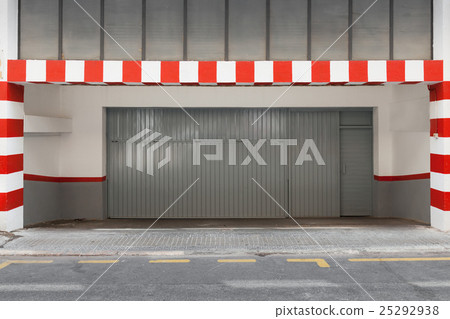 Gate with red and white caution striped border 25292938