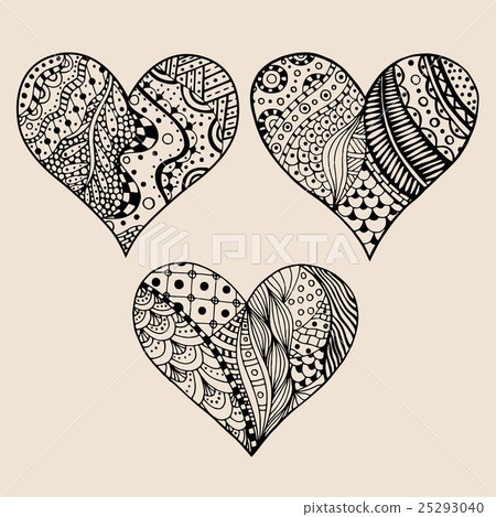 Hand drawn set of black hearts - Stock Illustration [25293040] - PIXTA