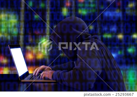 Hacker with notebook cybersecurity concept Hacker with notebook cybersecurity concept 25293667