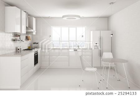 Modern white kitchen interior 3d rendering 25294133