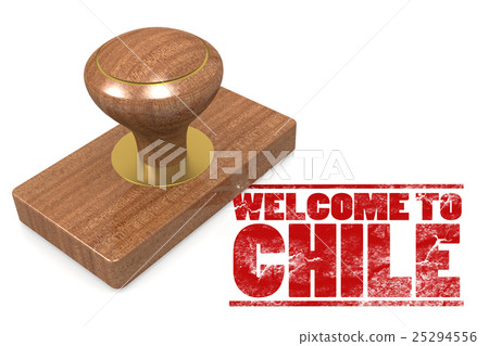 Red rubber stamp with welcome to Chile 25294556