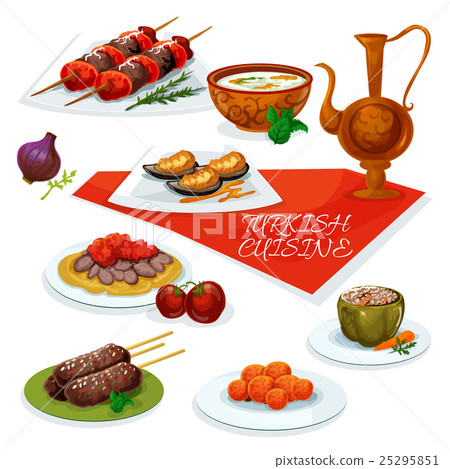 Turkish cuisine meat and vegetable dishes icon Turkish cuisine meat and vegetable dishes icon 25295851