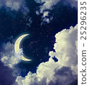 Dark Sky with Clouds, Stars and Crescent Moon 25296235