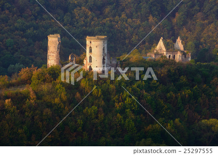 Chervonohorod Castle surrounded with autumn forest Chervonohorod Castle surrounded with autumn forest 25297555