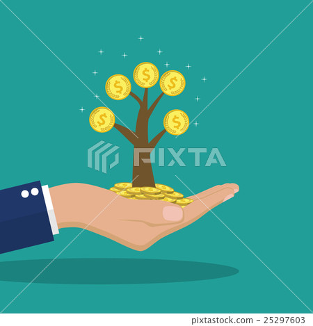 Man hands holding money tree. 25297603