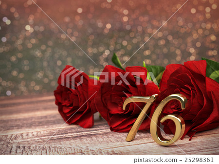 birthday concept with red roses on wooden desk 25298361