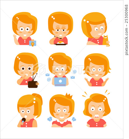 Young Red Head Girl Cute Portrait Icons 25300968