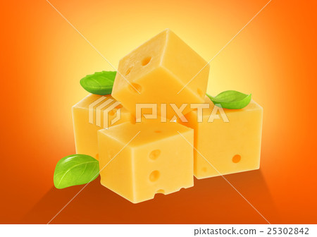 Cube of cheese isolated. With clipping path. 25302842