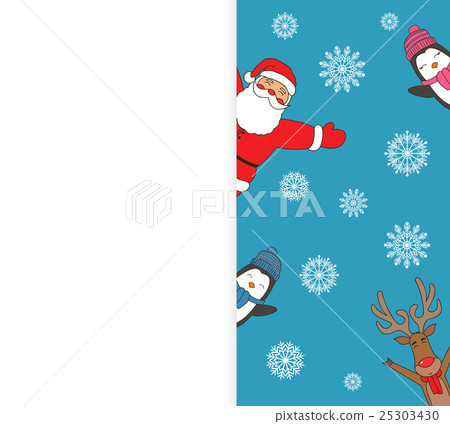 Christmas card with Santa, Reindeer, Penguins 25303430