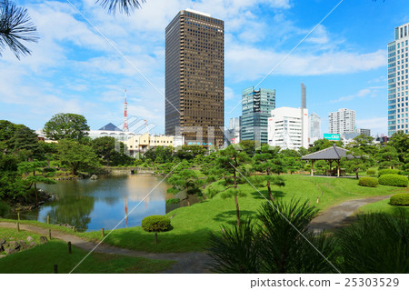 Old Shiba Rikyu Imperial Palace garden and surrounding skyscrapers 25303529