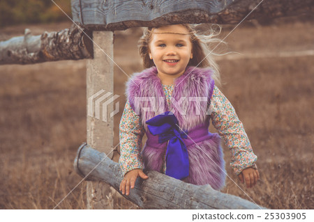 Happy child girl in autumn filed 25303905