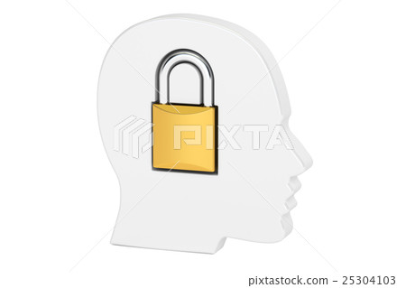 head with padlock, 3D rendering head with padlock, 3D rendering 25304103