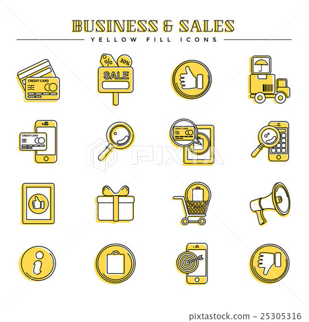 Business and sales, yellow fill icons set-插圖素材 [25305316] - PIXTA圖庫