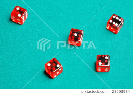 group of red dices on the green cloth group of red dices on the green cloth 25308984