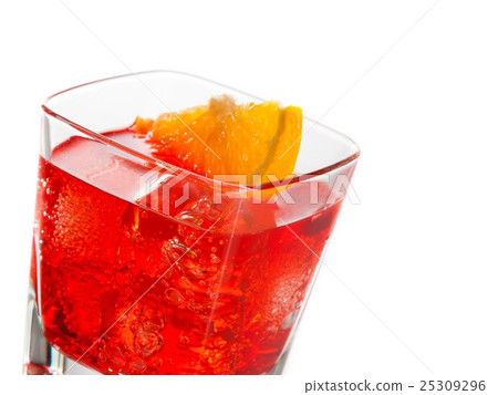 detail of red cocktail with orange slice isolated on white background detail of red cocktail with orange slice isolated on white background 25309296