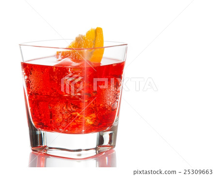 red cocktail with orange slice isolated on white background red cocktail with orange slice isolated on white background 25309663