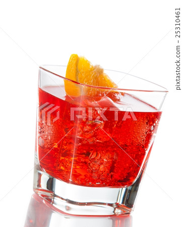 red cocktail with orange slice tilted isolated on white background red cocktail with orange slice tilted isolated on white background 25310461