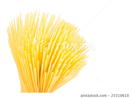 raw pasta spaghetti on white background with space for text 25310618