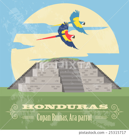 Honduras landmarks. Copan Ruinas, ara parrot.  25315717