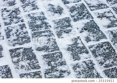 Cobblestone pavement covered with snow and ice 25315911