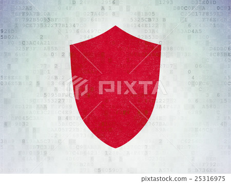 Security concept: Shield on Digital Data Paper 25316975