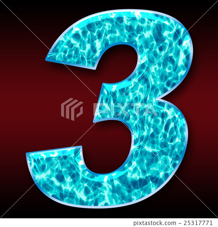 炫彩3D字體在黑暗的背景：數字3（高分辨率 3D CG 渲染∕著色插圖） 25317771