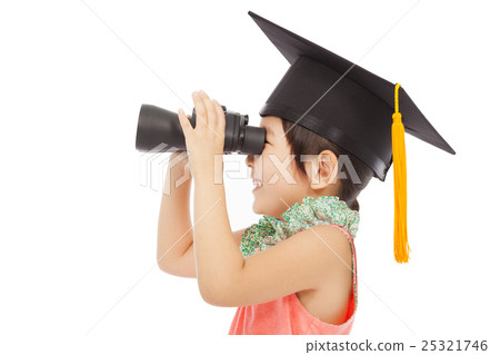 happy asian Little girl looking through binoculars 25321746