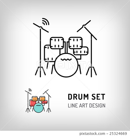 插图素材: drum set isolated line art icon music instrument 查看