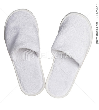 white terry slippers isolated on white background 25325646