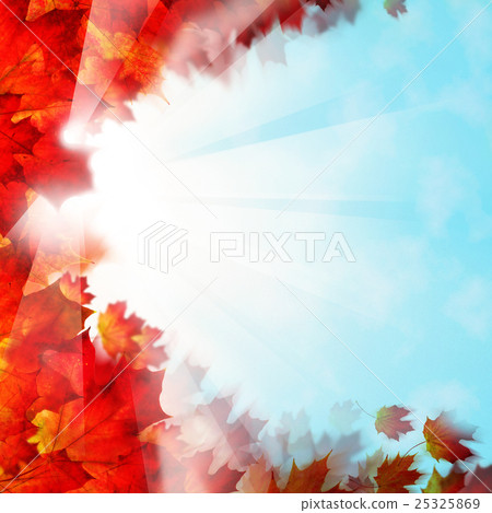 Autumn Background Border. Red Leaves and Sky 25325869