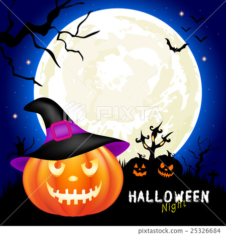 Halloween pumpkins, moon and dark castle on blue b Halloween pumpkins, moon and dark castle on blue b 25326684