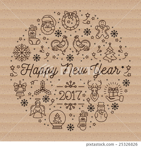 Happy New Year 2017 layout linear icons on 25326826