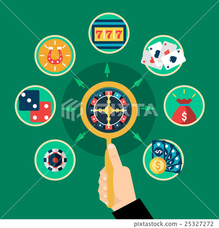 Casino Hand Roulette Icons Flat Round Composition  25327272