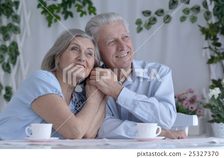 Senior couple drinking tea  25327370