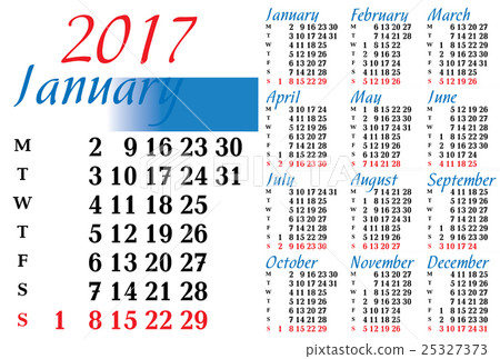 Calendar for 2017 year on white background 25327373