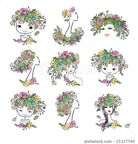 Female portrait with floral hairstyle, collection Female portrait with floral hairstyle, collection 25327740
