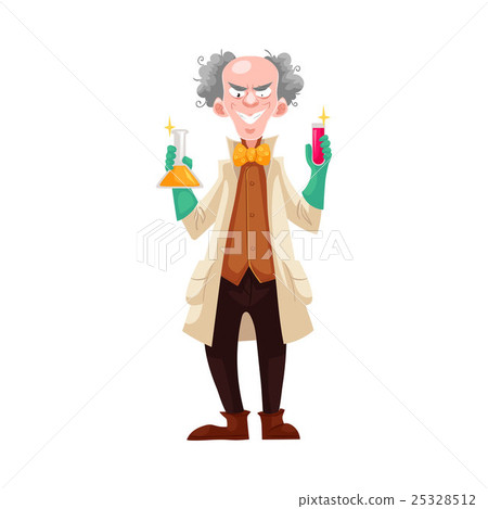 Mad professor in lab coat and green rubber gloves Mad professor in lab coat and green rubber gloves 25328512