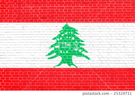 Flag of Lebanon on brick wall texture background Flag of Lebanon on brick wall texture background 25329731