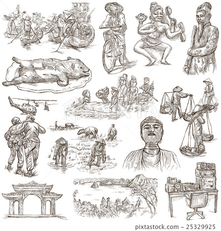 Vietnam. Pictures of Life. Hand drawn collection. 25329925